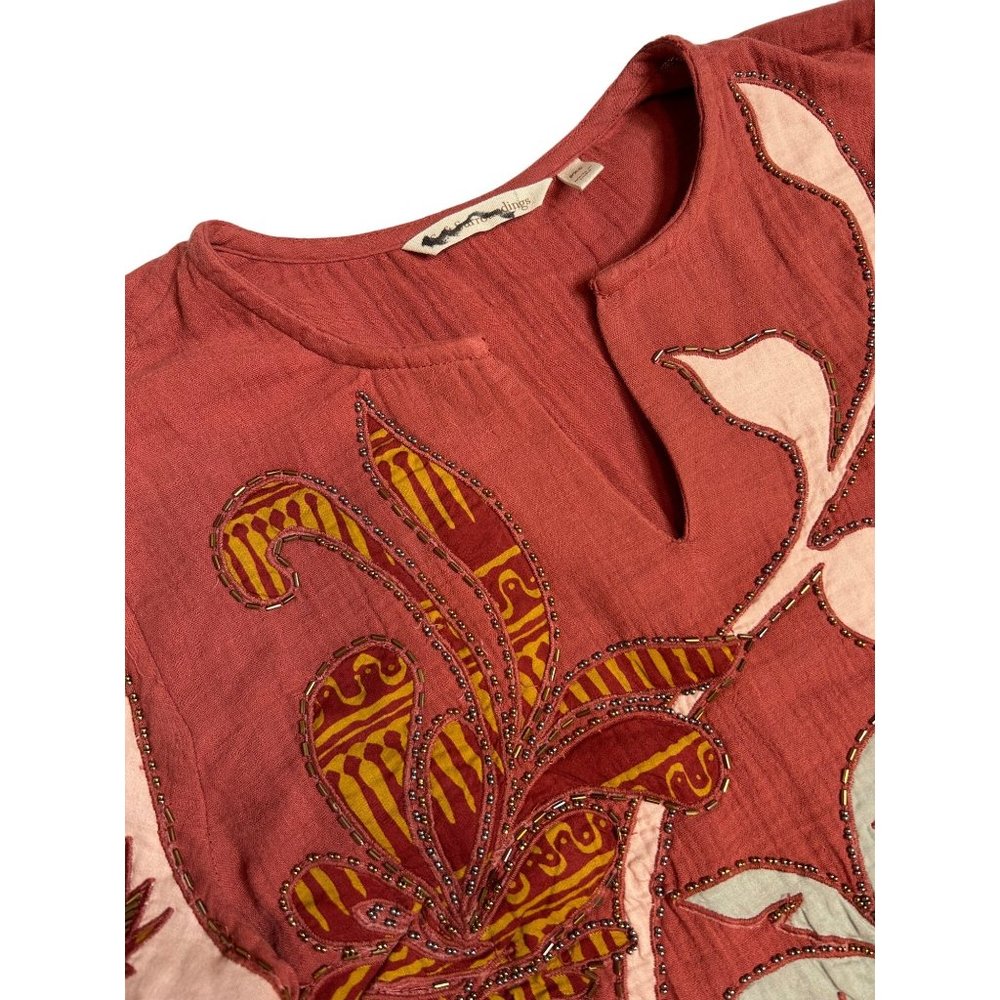 NWOT Soft Surroundings Size Petite XS Tierra Gauze Burnt Orange Beaded Palm Tree